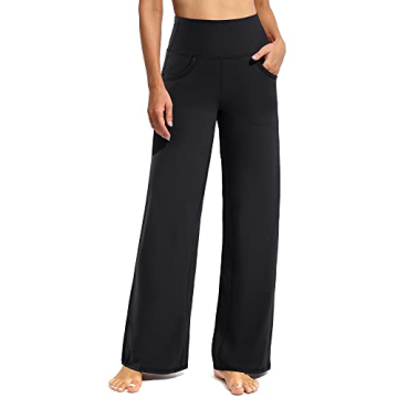 Promover Women's Stretchy Black Wide Leg Yoga Pants with Pockets