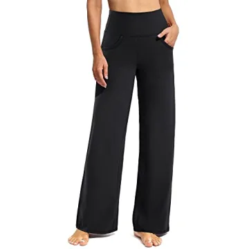 Promover Women's Stretchy Black Wide Leg Yoga Pants with Pockets