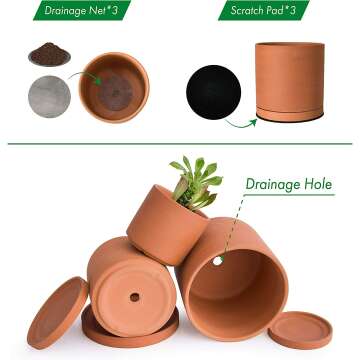 Terracotta Plant Pots - 3 Sizes with Drainage & Saucer