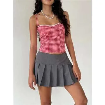 Alyweatry Women Y2k Gingham Tank Top Sleeveless Coquette Aesthetic Plaid Print Cami Crop Top Summer Going Out Top (Red Cami Top, M), Medium