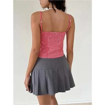 Alyweatry Women Y2k Gingham Tank Top Sleeveless Coquette Aesthetic Plaid Print Cami Crop Top Summer Going Out Top (Red Cami Top, M), Medium