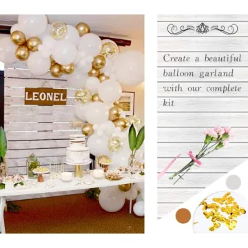 Elegant JOYYPOP White and Gold Balloon Garland Kit