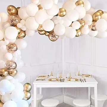 Elegant JOYYPOP White and Gold Balloon Garland Kit