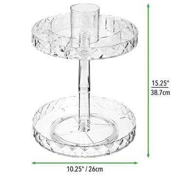 mDesign Spinning 2-Tier Lazy Susan Makeup Turntable Storage Center Tray - Rotating Organizer for Bathroom Vanity Counter Tops, Dressing Tables, Cosmetic Stations, Dressers - 10" Round - Clear