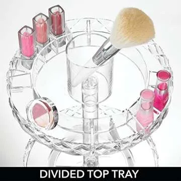 mDesign Spinning 2-Tier Lazy Susan Makeup Turntable Storage Center Tray - Rotating Organizer for Bathroom Vanity Counter Tops, Dressing Tables, Cosmetic Stations, Dressers - 10" Round - Clear