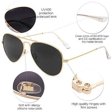 SOJOS Aviator Polarized Sunglasses for Men Women