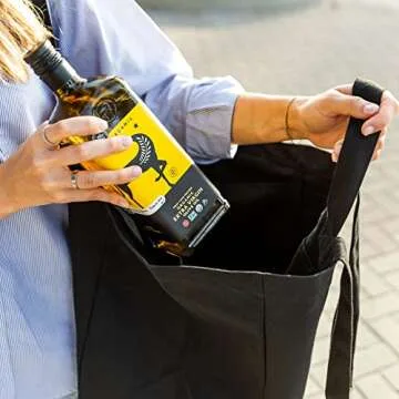 VeraMia Black Canvas Grocery Bag 3pc Jumbo Set with Real Pockets, Long Shoulder Strap and Short Handle. Reusable Shopping Bags for Groceries Heavy Duty, Foldable, Washable, Black Grocery Tote Bag