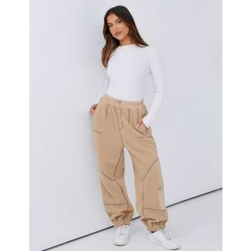 Yeokou Womens Sherpa Fleece Lined Sweatpants Joggers Winter Warm Outdoor Lounge Pants Multi Pockets (Khaki-S)