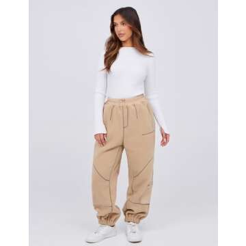 Yeokou Womens Sherpa Fleece Lined Sweatpants Joggers Winter Warm Outdoor Lounge Pants Multi Pockets (Khaki-S)