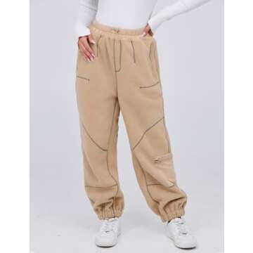 Yeokou Womens Sherpa Fleece Lined Sweatpants Joggers Winter Warm Outdoor Lounge Pants Multi Pockets (Khaki-S)