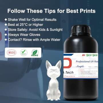 Siraya Tech Simple Water Washable 3D Printer Resin - Low Odor, Easy to Print, High Precision 405nm LCD UV-Curing Aqua Resin - Ideal for 8K Capable LCD, DLP 3D Printers - Tough and Clear (1kg)