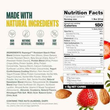 Supergut GLP-1 Boosting Prebiotic Bars, Strawberry Almond - Gut Healthy Protein Snacks & Breakfast Bars - Keto-Friendly Meal Replacement Energy Bars for Gut Health (12 Count)