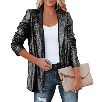 SEMATOMALA Women's Sequin Shiny Open Front Blazer Evening Party Sparkly Long Sleeve Slim Cardigan Co...