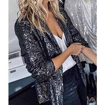 SEMATOMALA Women's Sequin Shiny Open Front Blazer Evening Party Sparkly Long Sleeve Slim Cardigan Coat BL-L