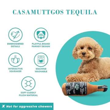 Haute Diggity Casamuttgos Tequila, Plush Designer Dog Toys with Interactive Squeaker, Stimulating Pet Enrichment, Machine-Washable & Safe Materials for All Breeds, One Size