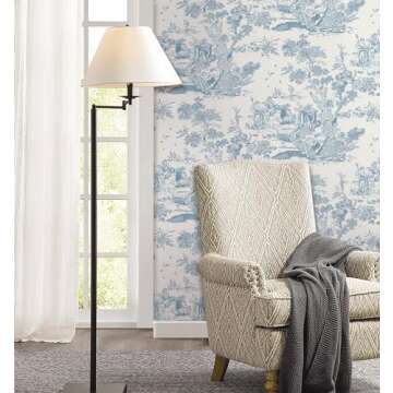 CiCiwind Wallpaper 16In×393.7In Blue and White Wallpaper Removable Self-Adhesive Wallpaper Vintage ...