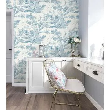 CiCiwind Wallpaper 16In×393.7In Blue and White Wallpaper Removable Self-Adhesive Wallpaper Vintage Contact Paper Decorative Kitchen Cabinets Bedroom Bathroom Laundry Room Vinyl Wallpaper