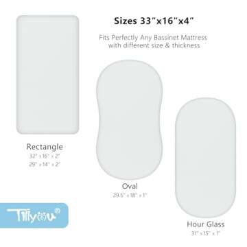 TILLYOU Bassinet Sheets Baby Ultra Soft Fitted for Boys Girls, Fits Oval/Rectangle/Hourglass Mattress，2 Pack Gray and Green