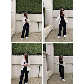 EVALESS Womens Fashion Cargo Pants High Waisted Straight Wide Leg Pants for Women 2024 Trendy Baggy Work Hiking Pants Casual Loose Lounge Trousers with Pockets Size 12