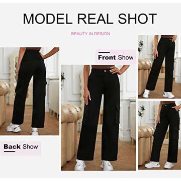 EVALESS Womens Fashion Cargo Pants High Waisted Straight Wide Leg Pants for Women 2024 Trendy Baggy Work Hiking Pants Casual Loose Lounge Trousers with Pockets Size 12