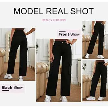 EVALESS Womens Fashion Cargo Pants High Waisted Straight Wide Leg Pants for Women 2024 Trendy Baggy Work Hiking Pants Casual Loose Lounge Trousers with Pockets Size 12