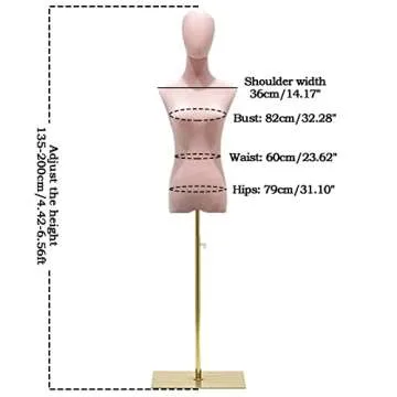Female Dress Form, Pink Velvet Mannequin Body with Metal Stand, Detachable Dress Form for Retail Clothing Shops, Trade Shows, Online Boutiques, Craft Shows, Jewelry Display, Height Adjustable