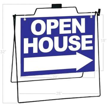 4 Less Co Realtor A-Frame Metal Stand with 24x18 OPEN HOUSE Real Estate Street Sidewalk Sign - 5 Pac...