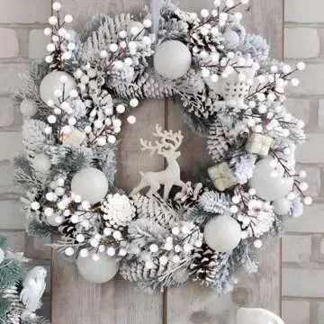 Rowfad 40 Pcs Artificial Berry Stems Branches, Christmas White Faux Holly Berries Picks Ornaments for Christmas Tree Wreath DIY Craft Decorations Holiday Home Decor (40, White)