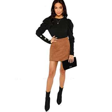 Milumia Women Puff Sleeve Tops Round Neck Long Sleeve Tee Shirts Black X-Small