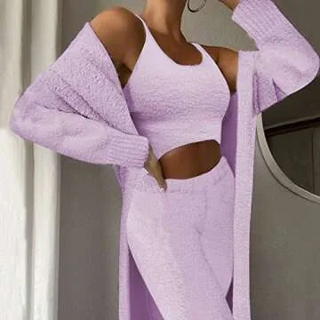 Fixmatti Women's Cozy Fuzzy Loungewear 3 Piece Pajama Set - Stylish and Comfortable