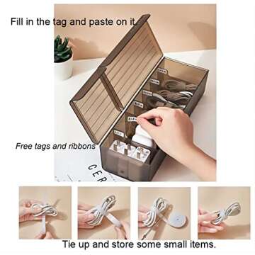 Data Cable Organizer Box Charge Cable Management 7 Compartments Storage Box USB Cord Sorter Small Desk Electronic Accessories Organizer and Storage (Grey)