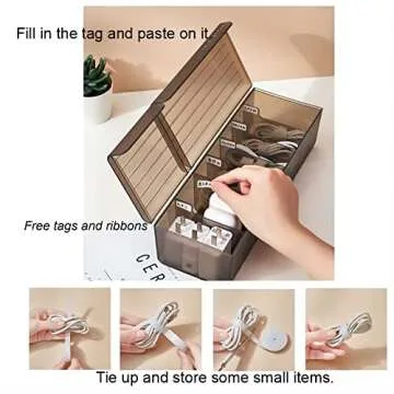 Data Cable Organizer Box Charge Cable Management 7 Compartments Storage Box USB Cord Sorter Small Desk Electronic Accessories Organizer and Storage (Grey)