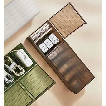 Data Cable Organizer Box Charge Cable Management 7 Compartments Storage Box USB Cord Sorter Small Desk Electronic Accessories Organizer and Storage (Grey)