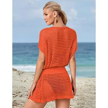 AOLRO Crochet Beach Cover Up Dress for Women