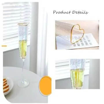 TANG SONG Set of 2 Heart Shaped Top of The Cup Elegant Wedding Champagne Glass Set for Parties Weddings Birthdays Anniversaries