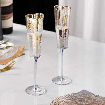 TANG SONG Set of 2 Heart Shaped Top of The Cup Elegant Wedding Champagne Glass Set for Parties Weddings Birthdays Anniversaries