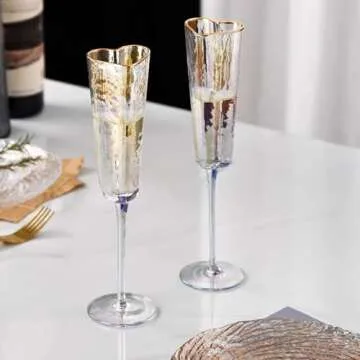 TANG SONG Set of 2 Heart Shaped Top of The Cup Elegant Wedding Champagne Glass Set for Parties Weddings Birthdays Anniversaries