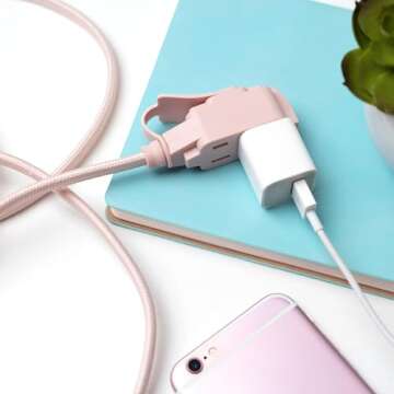 Globe Electric 22814 Designer Series 9-ft Fabric Extension Cord, 3 Polarized Outlets, Right Angle Plug, 125 Volts, Pale Pink