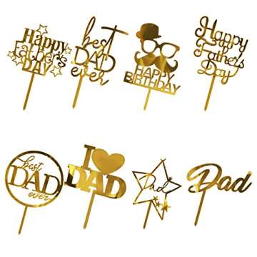 Father's Day Cake Topper Set - 8PC Acrylic Toppers for Dad's Birthday