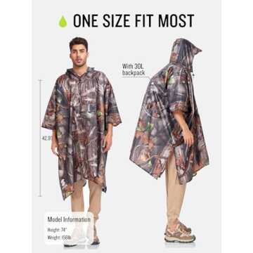 SaphiRose Extra Thick Hooded Rain Poncho Double Layer Waterproof Raincoat Jacket for Men Women Adults