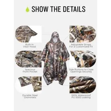 SaphiRose Extra Thick Hooded Rain Poncho Double Layer Waterproof Raincoat Jacket for Men Women Adults