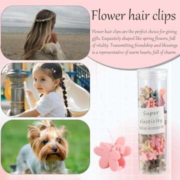 Kasmena 50Pcs Mini Flower Hair Accessories - Cute Tiny Claw Clips for Fine Hair Styling, Strong Grip...