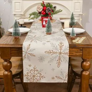 Siilues Christmas Table Runner, Snowflake Decorations Christmas Runner for Table Seasonal Chriatmas Winter Holiday Decor for Indoor Outdoor Dining Table Decorations (13" x 72")