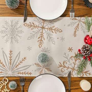 Siilues Christmas Table Runner, Snowflake Decorations Christmas Runner for Table Seasonal Chriatmas Winter Holiday Decor for Indoor Outdoor Dining Table Decorations (13" x 72")