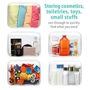 F-color Clear Toiletry Bag - 3 Pack TSA Approved Toiletry Bag Clear Makeup Bag, Travel Clear Cosmetic Bag for Women Men Quart Size Bag, Carry on Airport Airline Compliant Bag, White