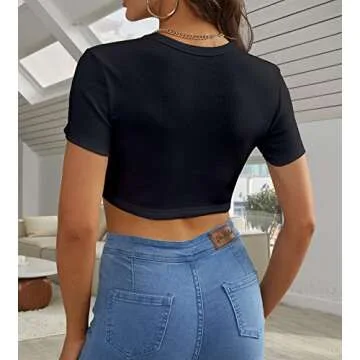 Dwnval Sexy T Shirt Crewneck Short Sleeve Ribbed Knitted Basic Womens Summer Tops(2#Black,S)