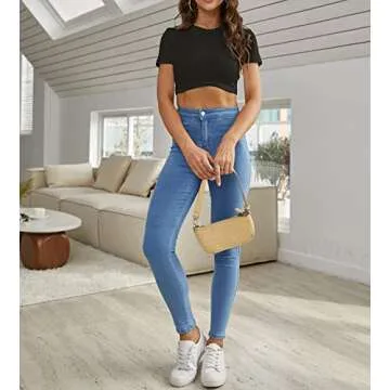 Dwnval Sexy T Shirt Crewneck Short Sleeve Ribbed Knitted Basic Womens Summer Tops(2#Black,S)