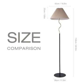 KUNJOULAM Modern Pleated Floor Lamp, Black Pole Floor Lamps, Simple Design Tall Lamp with Adjustable...