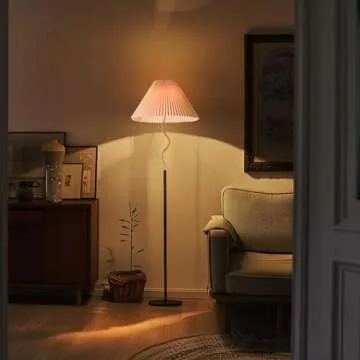 KUNJOULAM Modern Pleated Floor Lamp, Black Pole Floor Lamps, Simple Design Tall Lamp with Adjustable Beige Lampshade, Standing Lamp for Living Room, Bedroom, Office, Home (Without Bulb)