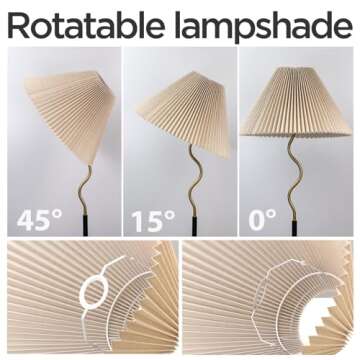 KUNJOULAM Modern Pleated Floor Lamp, Black Pole Floor Lamps, Simple Design Tall Lamp with Adjustable Beige Lampshade, Standing Lamp for Living Room, Bedroom, Office, Home (Without Bulb)